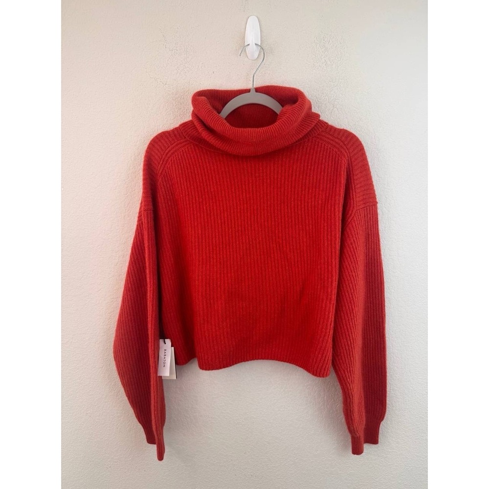Aritzia Babaton 100% Cashmere Cropped Turtleneck Sweater Sz L Red Ribbed NWT Lux